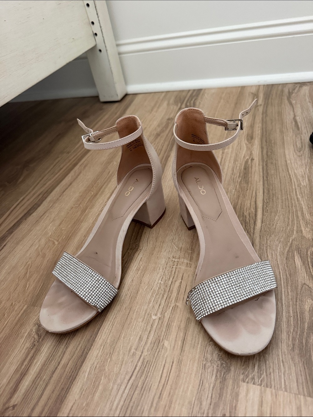 ALDO Blush Block Heel Sandals with Rhinestone Strap